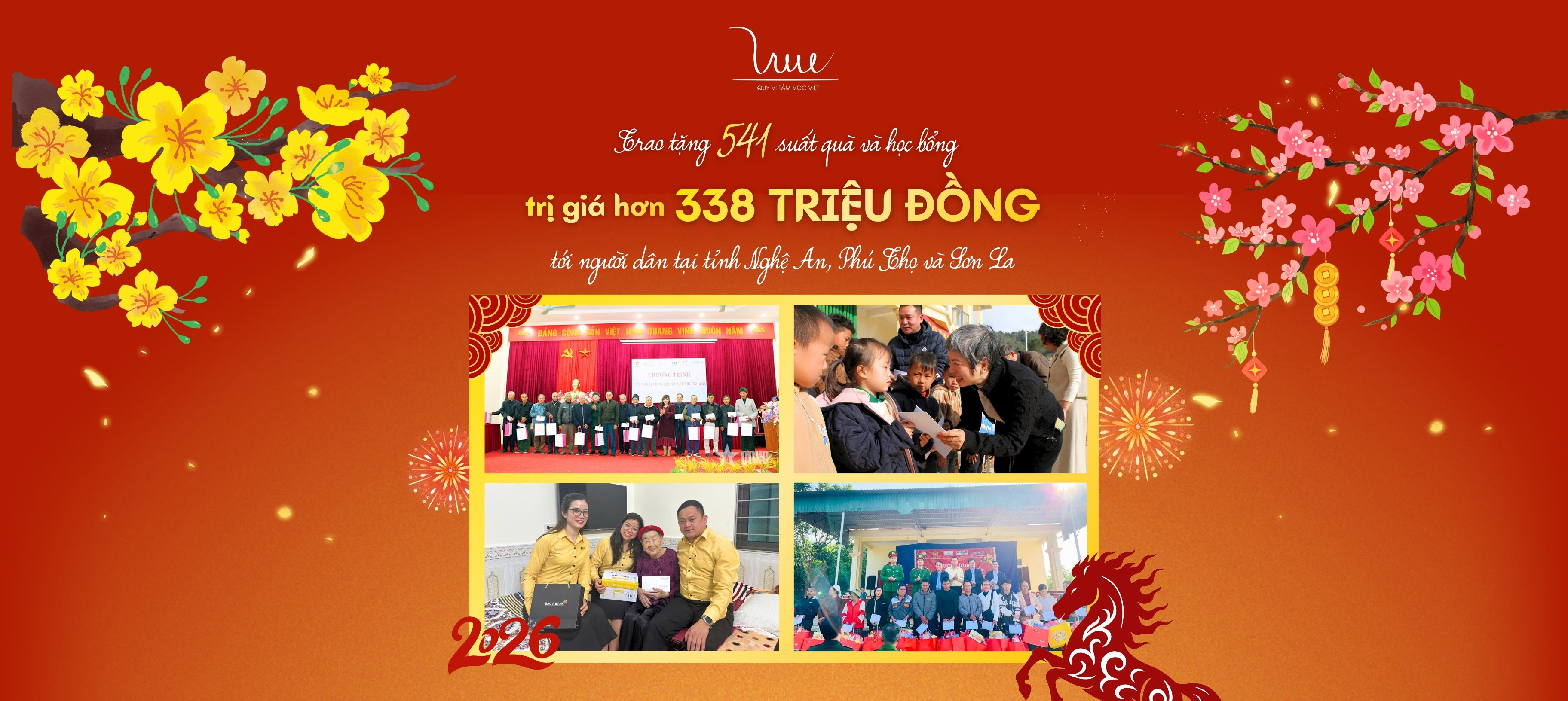 Trao tặng 541 phần quà và học bổng trị giá hơn 338 triệu đồng tới người dân tại tỉnh Nghệ An, Phú Thọ và Sơn La nhân dịp Tết Nguyên đán Bính Ngọ 2026